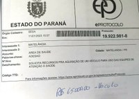 Governo do Estado destina nova verba para compra de veículo para a Saúde de Matelândia.